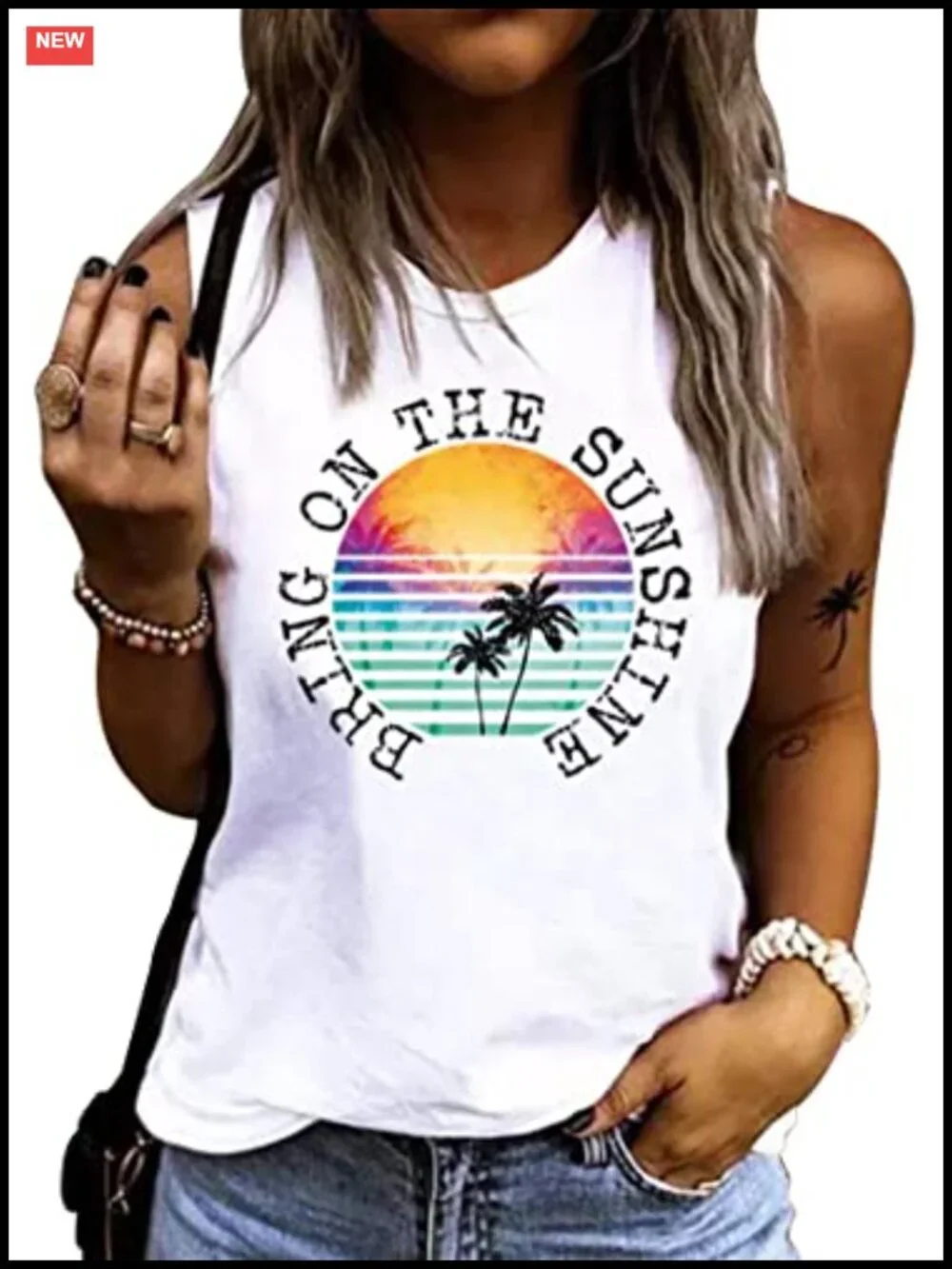 Women's Sleeveless Graphic Tank Top Cotton Blend Loose Crew Neck Summer